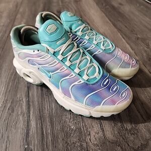 Nike Air Max Plus Running Shoes Sneaker Size 6.5Y White Teal BV1239-100